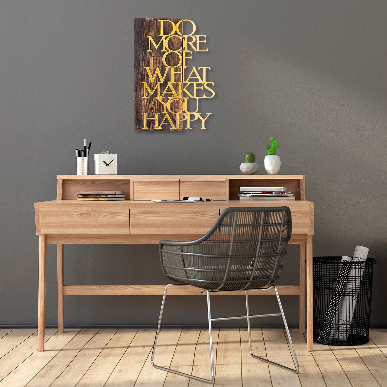 Decoratiune de perete, Do More Of What Makes You Happy, Dimensiune: 42 x 58 cm, Nuc / Aur - imagine 7